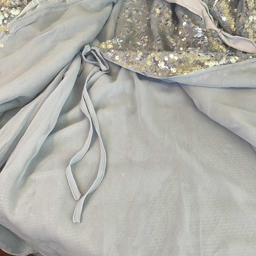Mable Viva Las Vegas Sequin Wrap Mini Dress Light Blue Size Medium NWT - Picture 15 of 15